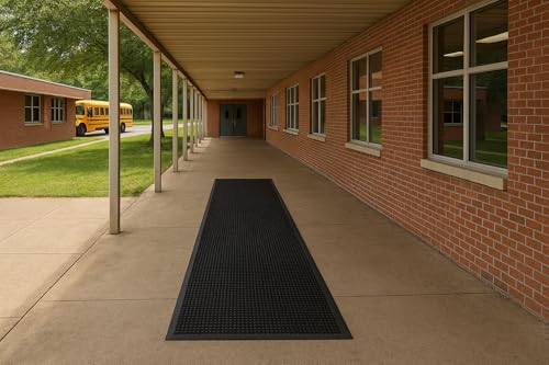 Guardian Clean Step Scraper Heavy-Duty Outdoor Rubber Floor Mat, 3ft x 10ft, Black, Scrapes Shoes Clean of Dirt, Snow, and Grime - size: 120"L x 36"W x 0.2"Th