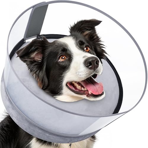 2-in-1 Inflatable Dog Donut Collar for Large Dogs After Surgery | Soft Recovery Cone Collar, Rigid & Higher Shield for Pets, Stop Licking Wounds, Patented Protective Donut Cone Grey - color: Grey, size: L-long