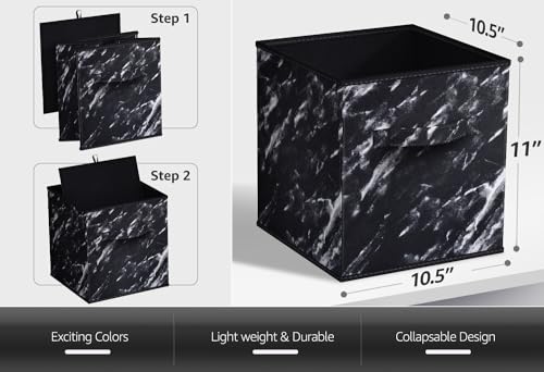 Sorbus 11 x 11 Storage Cubes, Foldable Fabric Bins (4 Pack, Marble Black) | Toy bin with carry handles and collapsible design keeps books, clothes and playroom essentials sorted in cubbies and closets. - color: Marble Black