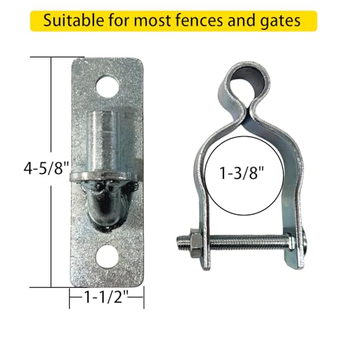 2Pcs Heavy Duty Gate Hinges, 1-3/8" Wall Mount Hinge for Chain Link Fence & Wood Gate, Steel Outdoor Gate Hardware, Farm Gate Hinges & Fence Parts