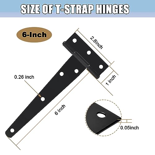 6 Inch Heavy Duty Gate Hinges, 10 Pack T Strap Hinge Shed Storage Gate Barns Tee Hinges with Screws for Wooden Fences, Shed Doors, Outdoor Barns, Black