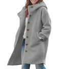chouyatou Women's Winter Single Breasted Long Wool Coat with Hood Casual Wool Blend Trench Coat Jacket - color: Gray, size: X-Large