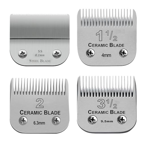 Replacement Blades set compatible with Oster Classic 76/Andis dog Clippers | Include（1-1/2+#2+3-1/2+T Outliners）Cut Length 0.1mm to 9.5mm，4 Pack - color: 0.1MM-9.5MM(4 PACK)