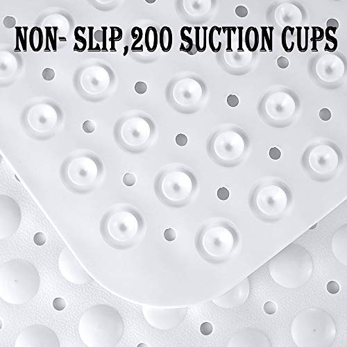 YINENN Bath and Shower Safety Mats 40x16 inch, Non Slip with Suction Cups for Bathroom Stall and Tub Floor, Extra Large and Machine Washable, Drain Holes Keep Bathtub Clean, White - color: White