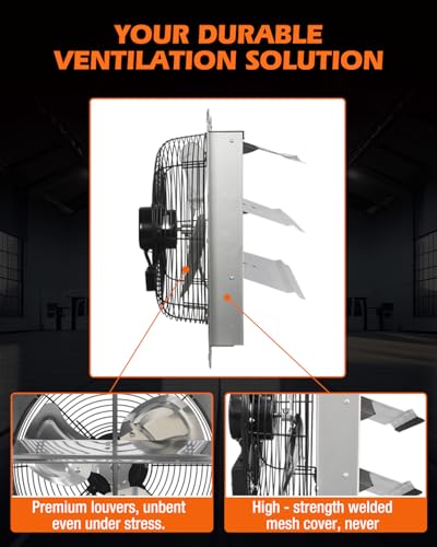 JVO 14" Shutter Exhaust Fan - 1520 CFM, Wall-Mounted for Greenhouses, Attics, Garages & Chicken Coops. Ideal Attic Fan, Greenhouse Vent & Coop Exhaust for Powerful Ventilation & Cooling - size: 14 inch - With Power Cord