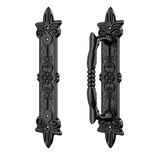 SMARTSTANDARD 9" Barn Door Handle, Heavy Duty Black Powder Coated, 4PCS | Antique Barn Door Handle, Large Rustic Retro Cast Iron Handle for Gates Garages Sheds Furniture, Square - size: 4 handles