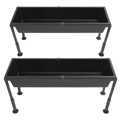 2 Pcs Livestock Feeders Water Trough 42" Long 11 Gallon with | Adjustable Stand for Feeding Farm Livestock Sheep Horses Chickens Pigs and Cattle Steel+Plastic Powder Coated