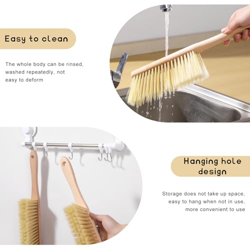 Wooden Dust Brush, 14 Inch Bench Brush Horse Hair Brush Hand Broom Counter Duster, Soft Bristle Dust Brush Whisk Broom Upholstery Cleaning Tool for Car Home Workshop (Yellow) - color: Yellow