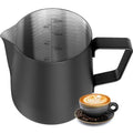 HULISEN Milk Frothing Pitcher, 6.8oz/200ml Stainless Steel Frother Cup | Small Steaming Pitcher for Espresso Machine, Latte Art Pour Cup, Measurement Markings, Dishwasher Safe, Black - size: 6.8 Ounces