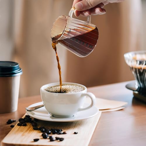 Joeyan 7 oz Glass Measuring Cups with Spout,Borosilicate Large Glass Triple Pitcher with Scale,Origami Style Espresso Shot Glasses with Wood Handle for Coffee Milk - color: 7 Oz Single Spout Clear Measuring Cup