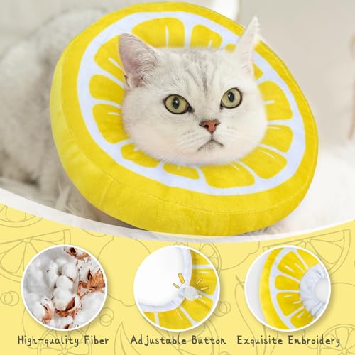 ANWA Adjustable Cat Cone Collar Soft, Cute Cat Donut Collar After Surgery, Kitten Recovery Cones to Stop Licking - color: Lemon, size: Small