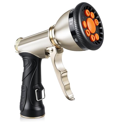 ARXIVE 9-Pattern Brass Hose Nozzle, High Pressure Leakproof Water Sprayer | Versatile sprayer with non-slip grip,Ideal for garden,car and pets,Durable rustproof metal build for daily outdoor use