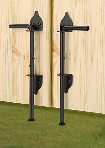 12" Heavy Duty Cane Bolt Gate Drop Rod Fence Hardware Ground Latch Stopper | for Wood/PVC/Vinyl/Metal Fences Gates, Double Doors, Black Solid Steel -2 Pack - color: 2 PACK, size: 12 Inch