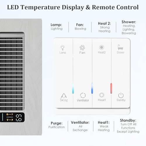 Hawkrown 4 in 1 Bathroom Exhaust Fan with Light and Heater, 1900W Bathroom Heater Fan Light Combo, 180 CFM 1.0 Sone Ceiling Fan Remote Control Heater, Ventilation for Home, Bath, Hotel (Style 2) - color: Style 2