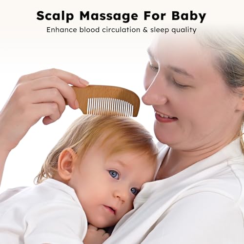 Yoofoss 4 Piece Baby Hair Brush and Comb Set, Wooden Baby Hair Brush with Natural Ultra Soft Goat Hair, Baby Comb Set for Boy, Girl - Walnut - color: Walnut