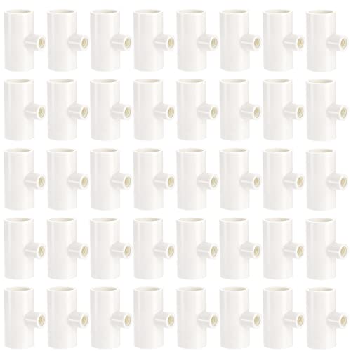 Hedume 40 Pack Chicken Waterer PVC Tee Fittings, PVC Tee Fittings for Threaded Poultry Nipples Chicken Water Drinker and Feeder Cups, Fully Automatic Poultry Waterers