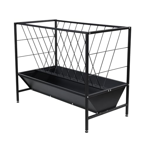 Yahpetes Pasture Hay Feeder 2 in 1 Goat Feeder 69 Gallon Capacity Livestock Rack 42.9''L X 20.5''W Hay Grain Livestock Feeder with V-Shaped Top Rack & Feed Pan for Sheep Farms Sheds