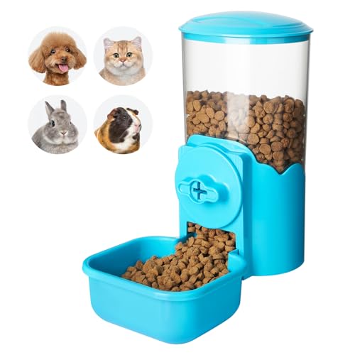 VANNON Rabbit Cage Hanging Gravity Feeder, 35oz Automatic Food Dispenser for Small Animals, BPA-Free No-Spill Feeder for Guinea Pig, Chinchilla, Ferret - color: Blue