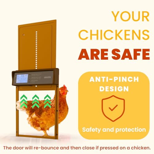 Okkobi Automatic Chicken Coop Door Solar Powered - LCD Display - Chicken Coop Door with Remote Control, Light Sensor & Timer - Security & Peace of Mind: Anti-Pinch function - 5-Year Protection - Brown - color: Brown