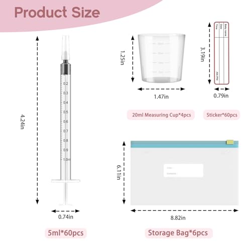 60 Sets 1Ml Colostrum Collector Kit Include 60 1ml No Needle Sterile Syringes with Cap, 4 Measuring Cup, 6 Zip-lock Storage Bags, 60 Labels for Breast Milk Collector - size: 60pcs-1ml