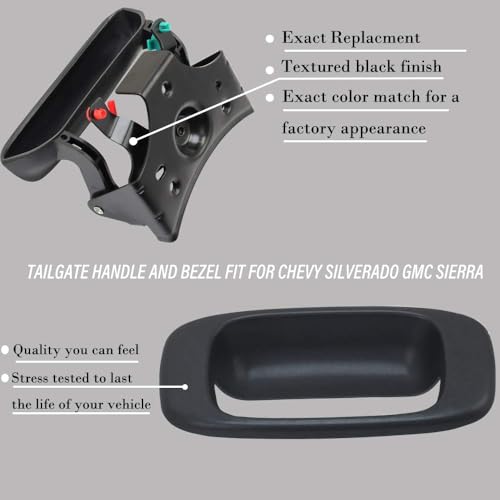 15997911 Tailgate Handle Latch and Bezel Trim with 2 Pairs Rod Clips | Fit For 1999-2007 Chevy Silverado GMC Sierra 1500 1500HD 2500HD 2500 3500 Replaces 15228539, 15228541, 15228540, 77488