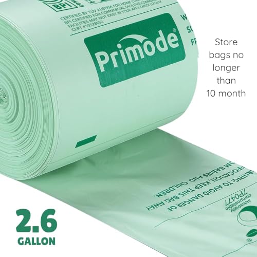 Compost Bags, Compostable Trash Bags 2.6 Gallon Compostable Bags, Small Compost Bags for Countertop bin Extra Thick 0.71 Mil. ASTM D6400 Certified By BPI and TÜV AUSTRIA (2.6 Gallon, 200 Units) - size: 200 Count (Pack of 1), style: 2.6 Gallon