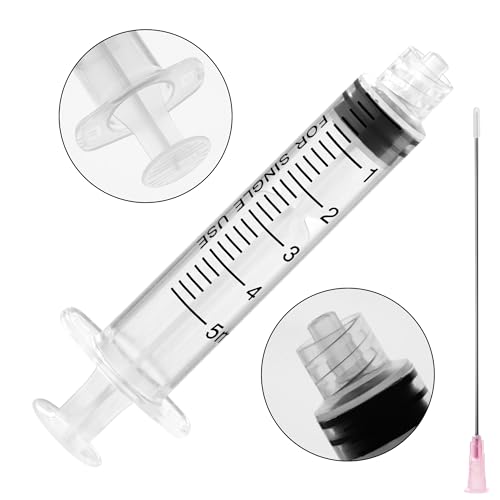5ml Glue Applicator Syringes with 18G 4 Inch Blunt Tip Long Needles and Cap | 5ml Syringe with 18 Gauge 4" Blunt Needle and Storage Caps for Ink, Craft, Oil, Epoxy, Glue, Liquid Dispensing, Woodworking - size: 5ml