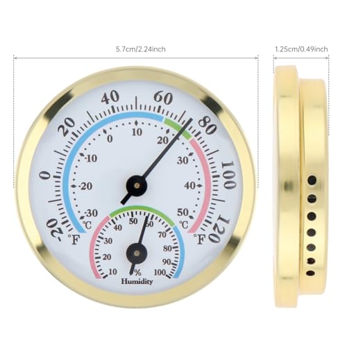 Mini Indoor Thermometer Hygrometer Analog 2 in 1 Temperature Humidity Monitor Gauge for Home, Wall, Room, Outdoor, Offices, Display Mechanical (Gold) - color: Gold
