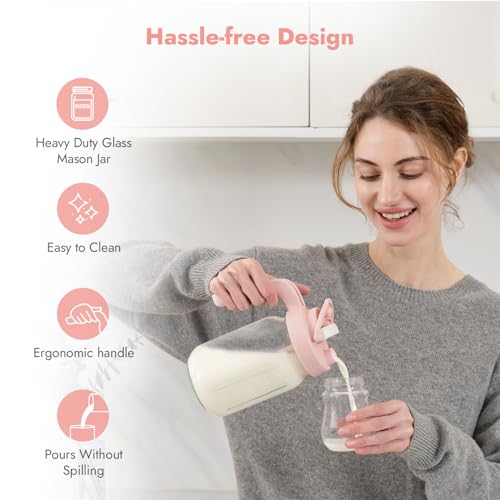 Papablic Breast Milk Pitcher, Formula & Baby Feeding Container, Pink | Glass | BPA-Free | Leakproof | Safe & Durable | Wide Mouth | Easy to Clean & Dishwasher Safe | No Bubbles & No Clumps - color: Pink
