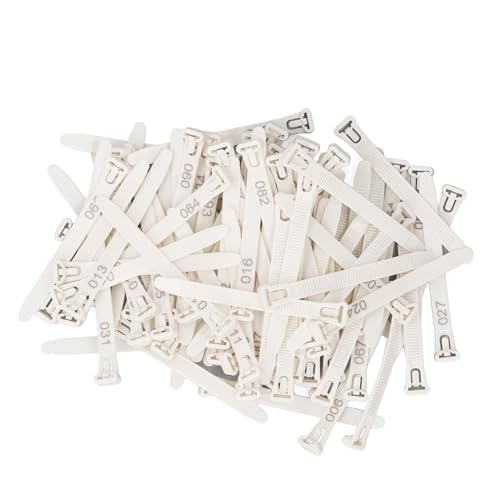 100Pcs Chicken Leg Rings, 1-100 Numbered Poultry Chicken Identification Leg Ankle Bands Tags Reusable Zip Tie for Ducks Chicks Pigeons Goose (White) - color: White