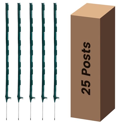 Electric Fence Posts 25 Pack, Green 48 inch Step in Fence Posts | Temporary Plastic Fence Posts for Farm, Sturdy Fencing Post for Garden Yard - color: Green, size: 48 INCH-25 PCS