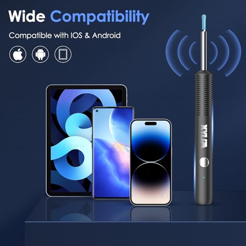 Xylla Ear Wax Removal Kit WiFi Ear Cleaner 1920P FHD Ear Camera,Ear wax remover with 8 PCS Ear Cleaning Kit,Ear Scope Otoscope with 6 LED Lights,Silicone Ear Wax Removal Tool for iOS & Android (Black) - color: Black