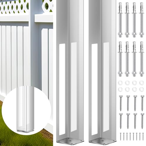 2 Sets 5" X 5" X 48" Vinyl Fence Concrete Post for Newel Posts Mount Tower | Heavy Duty Fence Post, with Mounting Kit, Galvanized Steel, 300 lbs Load Capacity - size: 5" X 5" X 48"