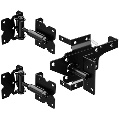 Heavy Duty Self-Closing Gate Hinge and Self-Locking Latch Hardware Kit | Stainless Steel Automatic Gate Hardware Kit for Wooden/Vinyl/PVC Fence Gate with Screws and Adjuster Tool, 1 Pack