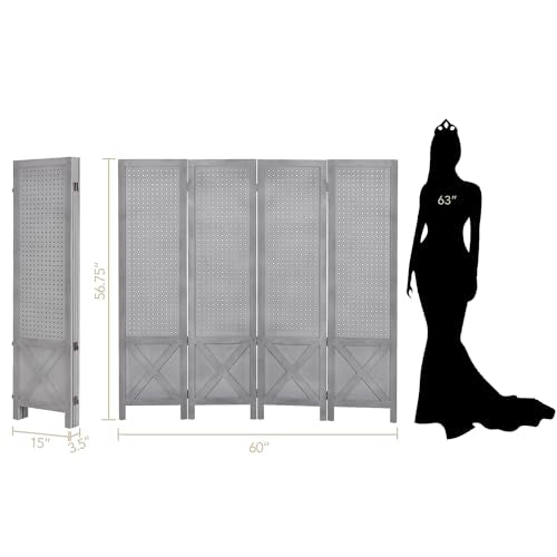 Wnutrees 4 Panel Pegboard Display,5 Ft Folding Privacy Screen Room Divider | Wood Portable Freestanding Board Organizer, Partition for Craft/Art Shows, Retail, Events, Wall Display, Grey - color: Grey