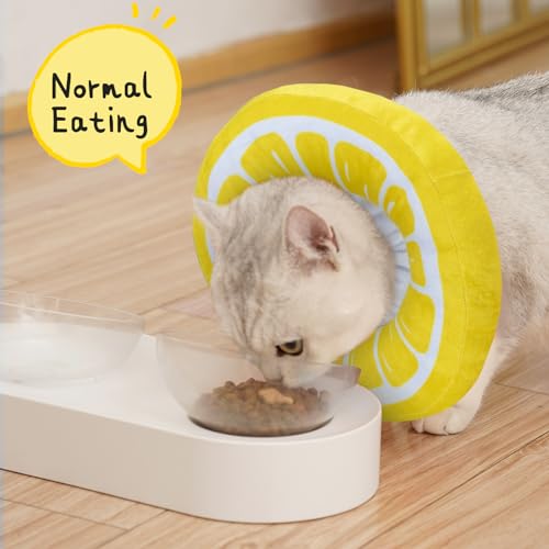 ANWA Adjustable Cat Cone Collar Soft, Cute Cat Donut Collar After Surgery, Kitten Recovery Cones to Stop Licking - color: Lemon, size: Medium
