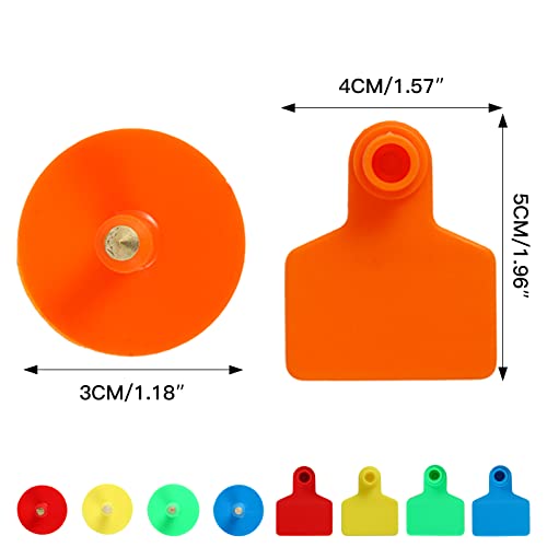Blank Cattle Ear Tags - 100PCS Plastic Livestock Ear Tags Farm Animal Tags ID Tags Red Yellow Green Blue Orange Ear Tagger Cattle Ear Tags for Cow Cattle Sheep Goats Pigs Hogs Mark Label (Red) - style: Red