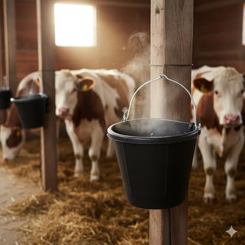 Farm Innovators FB-15R Heated Flat-Back Rubber Bucket, Hanging Water Bucket with Built-in Thermostat and 90W Cord, 18 Quarts | Thermostatically controlled to operate only when necessary, resists cold weather cracking down to -35°F, anti-chew cord - color:
