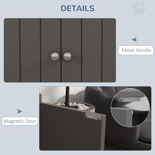 PawHut Large Elevated Dog Bowls with Storage Cabinet 44L Capacity Gray | Raised Dog Bowl Stand, Pet Feeding Station - color: Gray