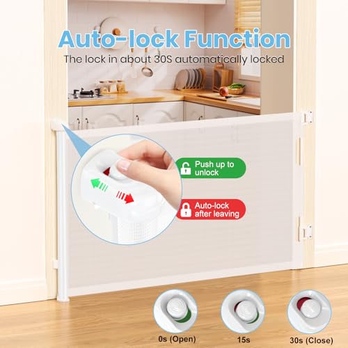 HAMOPY Retractable Baby Gate, 33" Tall, Extends up to 55" Wide, Durable Auto-Lock Baby Gate for Stairs, Mesh Dog Gate and Child Safety Gates for Doorways, Hallways, Indoor, Outdoor(White) - color: Wh-1