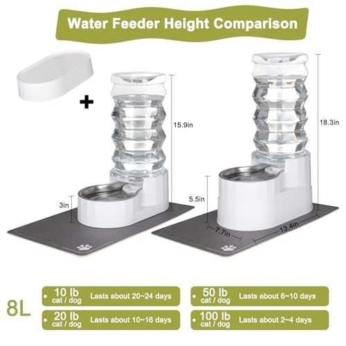 RIZZARI 8L Elevated Dog Water Dispenser: Senior Pets Filtered Hydration | Raised Stand Helps Reduce Neck Strain/Stainless Steel Bowl/Quiet Gravity-Fed Operation/for Multi-Pet Homes - color: Bright White, size: 8L