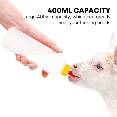 Kisangel 5 Pcs Lamb Feeding Bottles, 13.5 oz Nursing Kit with 5 Replacement Nipples for Baby Goats, Sheep & Small Livestock, Durable Milk Feeder