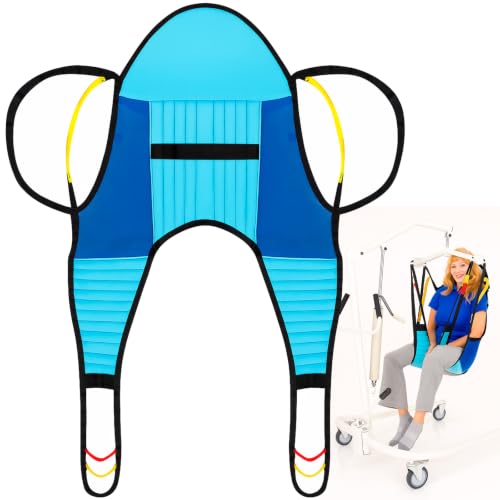 Vive Padded Patient Lift Sling w/Head Support - Universal Fit for Hoyer | Hydraulic, Electric Lifts - Full Body Transfer Sling for Shower, Toileting & Home Use - Mesh Padded, Machine Washable - size: X-Large