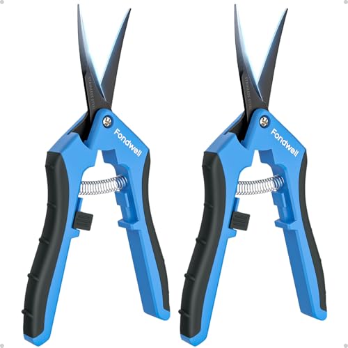 Fondwell 2-Pack 6.5" Precision Garden Scissors Pruning Snips Plant Pruners | Plant Shears Snips, Ultra-Sharp Non-Stick Curved Blades, Comfortable Use, Safety - Best for Precision Cuts in Tight Spaces - color: Black (Curved Blades, 2-pack)