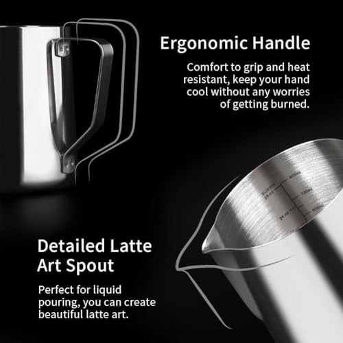 watchget 32oz Milk Frothing Pitcher Stainless Steel Espresso Steaming Jug | Clear Internal Scale, Milk Coffee Cappuccino Latte Art Barista Steam Pitchers,Barista Coffee Bar Accessories, 900ml, Silver - color: Silver, size: 30.4 Ounces
