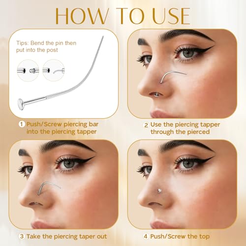 14g/16g/18g Titanium Piercing Taper Insertion Pin for Internal Thread | Tragus/Helix/Lip/Nose/Helix/Piercing Jewelry Cartilage Earrings Labret Nose Studs Stretcher Assistant Tool - color: 9Pcs - Threadless(Straight + Curved) 16G 18G 20G + Grabber