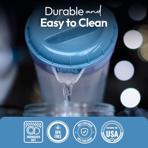1 Quart Plastic Mixing Pitcher with Mixing Lid, BPA Free, Shatterproof Beverage Jug for Iced Tea, Lemonade, Juices, Milk – Leak-Proof, Easy Stirring, Dishwasher Safe | Blue - color: Blue, Mixing Pitcher w/ Opt. Lid