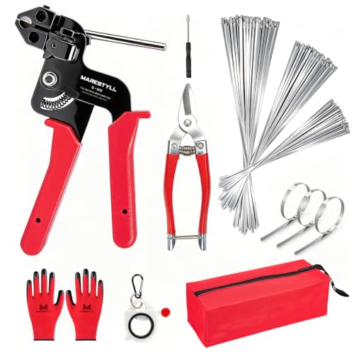 Metal Zip Ties Gun Set-For Fastening And Cutting Tie Special Tool,With 150pcs Stainless Steel Zip Ties Heavy Duty Outdoor，For Chain Link Fence Parts, Wire Fence Rolls,Exhaust Wrap, Poultry Fence