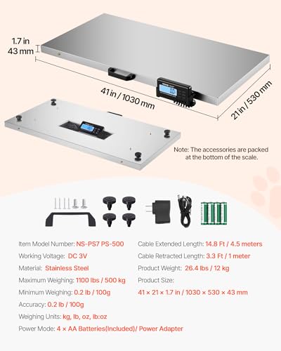 VEVOR 1100Lbs x 0.2Lbs Digital Livestock Scale Large Pet Vet Scale Stainless Steel Platform Electronic Postal Shipping Scale Heavy Duty Large Dog Hog Sheep Goat Pig Sheep Scal - style: 1100Lbs