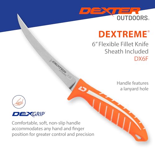 Dexter Outdoors Dextreme Single Edge 6" Flexible Fillet Knife, Sheath | Flexible single edge stainless blade sized for fish and detail work. Protective sheath included for boat and tackle bag. - style: 6" Single Edge Flex